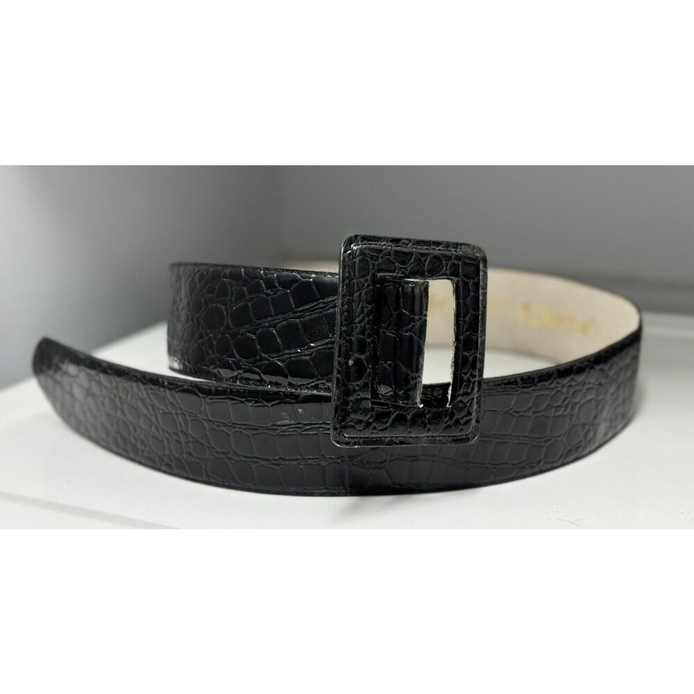 Betsey Johnson Black Croc-Embossed Patent Belt